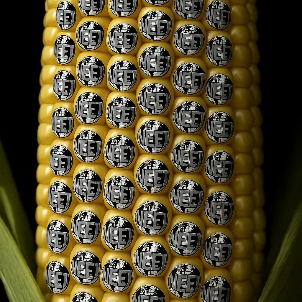 corn covered in neet emblems